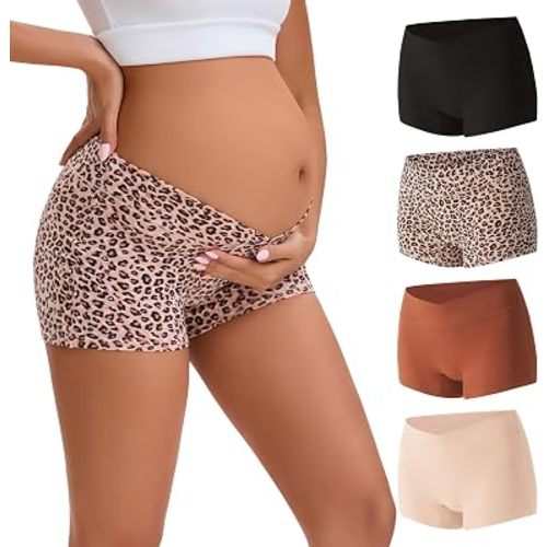 INNERSY Women's Maternity Underwear Cotton Pregnancy Boyshorts 4-Pack