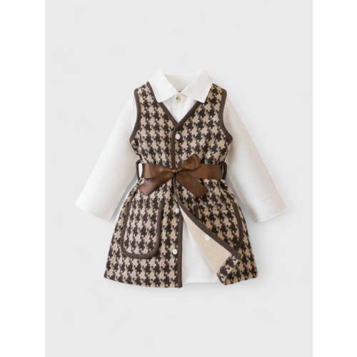 2 Pc Baby Girl Thick Houndstooth Vest & Blouse Dress