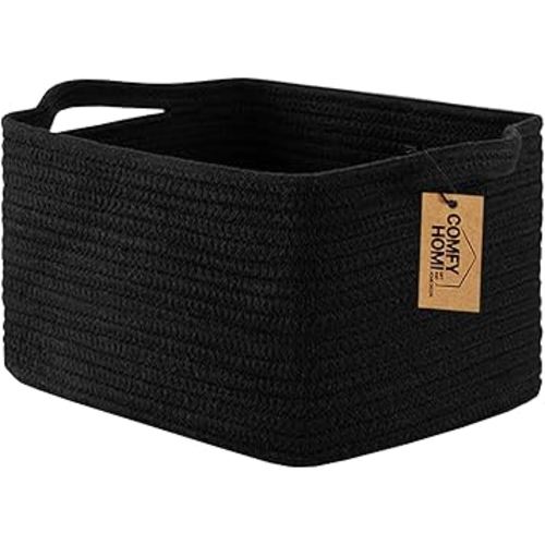 COMFY-HOMI Storage Basket for Shelves, Woven Baskets for Storage, Cotton Rope Basket,Toy Storage Organizer, Storage Cube Bin, Organization and Storage, Towel Baskets for Gift Empty, All Black