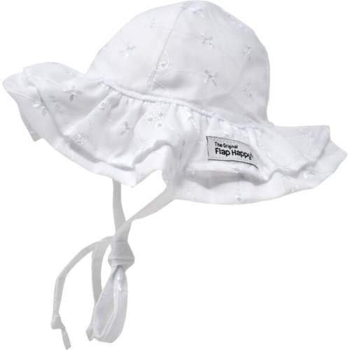 UPF 50 Double Ruffle Hat, White Eyelet - Flap Happy | Maisonette