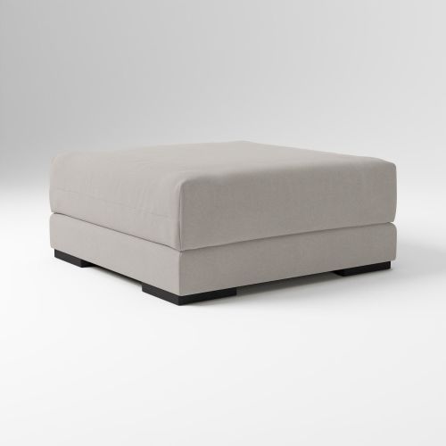 Dalton Large Square Ottoman, Down, Performance Velvet, Silver, Black