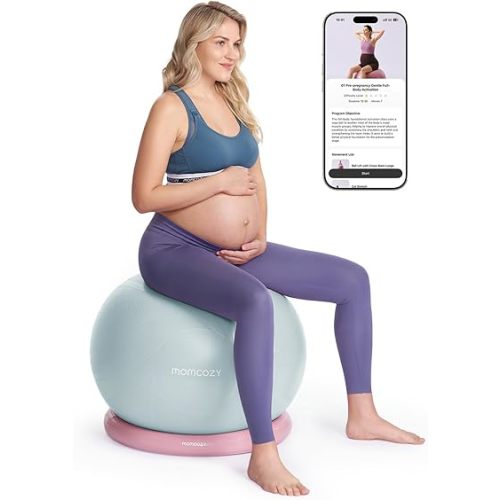 Momcozy BirthEase Maternity Ball Set, Birthing Ball with App Full-Journey Courses, BPA-Free PVC & Anti Burst Exercise Yoga Ball for Maternity, Labor, Physio, Recovery
