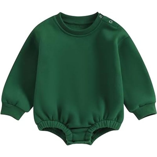 Baby Boy Girl Fleece Sweatshirt Romper Solid Color Long Sleeve Sweater Jumpsuit Newborn Warm Fall Winter Clothes