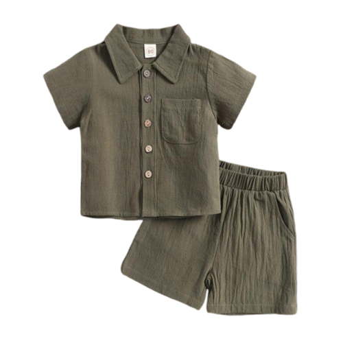 CZHQWE Toddler Summer Clothes Boy Baby Boy Clothes Baby Boys Clothes Set Toddler Boys Button-Down Shirt Tops + Cotton Shorts 2Pcs Green 12-18 Months