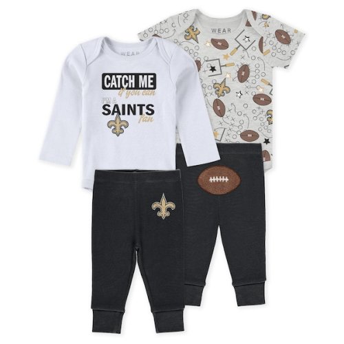 Infant & Newborn New Orleans Saints WEAR by Erin Andrews Three-Piece Turn Me Around Bodysuits & Pant Set