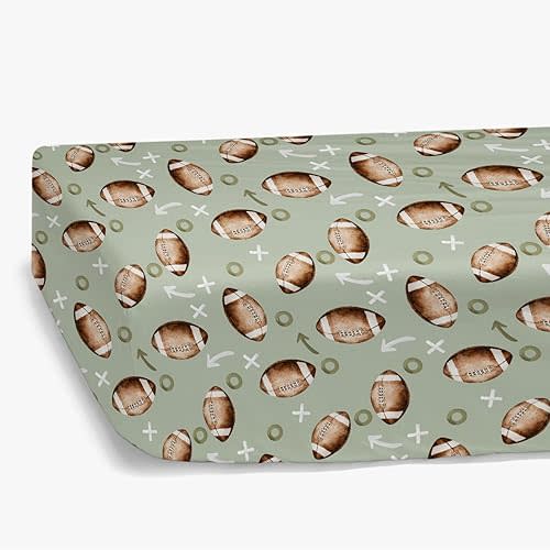 HawSkgFub Football American Sport Fitted Standard Crib Sheet for Baby Boys, Green Football Game Toddler Mattress Cover, Soft Breathable Stretchy Nursery Bed Sheets Decor Kids Gift 52" x 28"