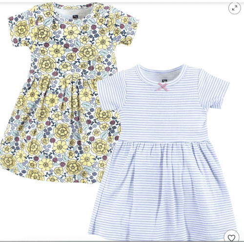 Luvable Friends Hudson Baby Short-Sleeve Dresses 2pk, Sunny Outline Blossoms, 3-6M