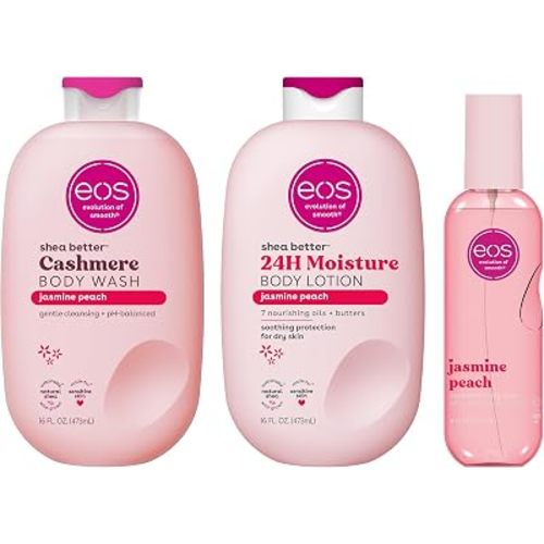 eos Essentials Bundle - Body Wash, Body Mist, Body Lotion - Jasmine Peach
