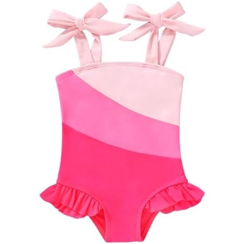 YOUNGER TREE Toddler Swimsuit Girl Color Block Stripe One-Piece Swimwear Baby Girl Bathing Suits