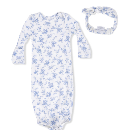 Baby Blue Vines Floral - Knotted Gown and Headband – Angel Dear