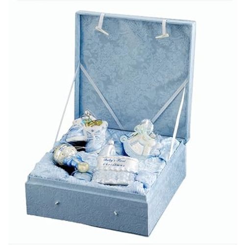 Kurt Adler NB0017B Noble Gems Glass Baby Boy Ornament, 4 Piece Set, Christmas