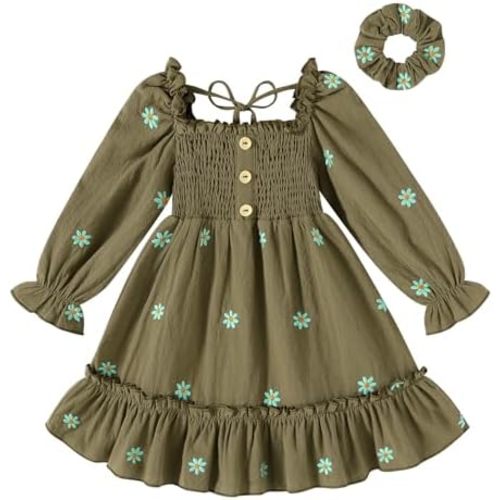 Happy Town Toddler Girl Dress Long Sleeve Linen Vintage Baby Fall Winter Outfits Clothes