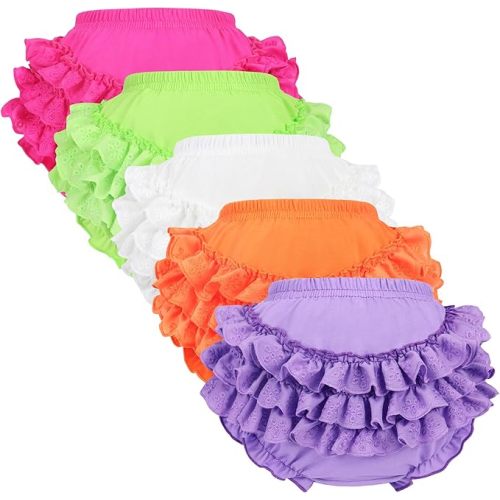 5 Piece Set of Ruffled Lace Bloomer Diaper Covers for Baby Girls Cotton Toddler Shorts Underwear