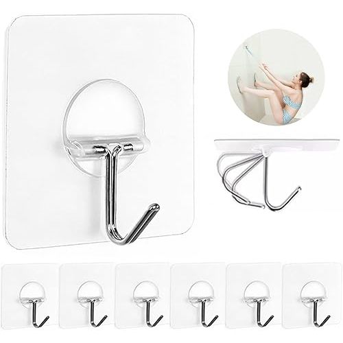 JINSHUNFA Adhesive Wall Hooks for Hanging Heavy Duty Towel Coat Hooks Waterproof Transparent Hook for Bathroom Shower Kitchen Keys Door Outdoor Home Improvement Utility Hook 8 Pack