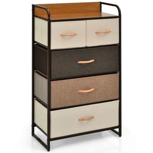 Costway 5-Drawer Dresser Storage 4-Tier Organizer Tower Steel Frame Wooden Top Gray/Cream