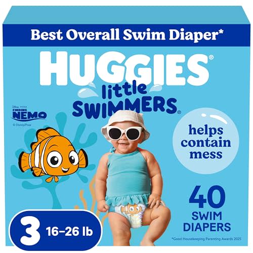 Huggies Little Swimmers Disposable Swim Diapers, Size 3 (16-26 lbs), 40 Ct (2 Packs of 20), Packaging May Vary