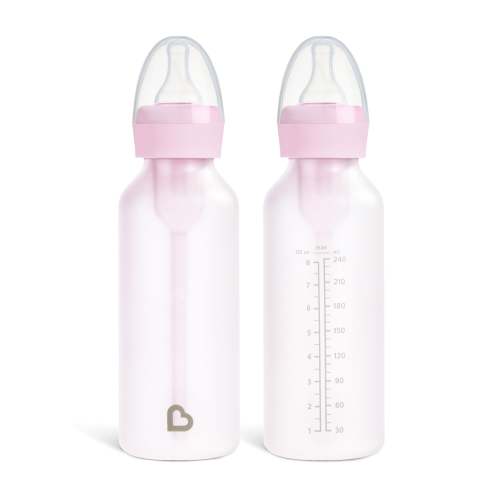 Munchkin Bond® Silicone Glass Bottle, 2-Pack - Pink / 8 Ounce