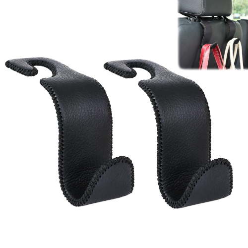 Car Seat Headrest Hook Universal Vehicle Storage Hanger Leather with Metal Car Seat Back Organizer for Handbag Purse Coat Black 2 Pack