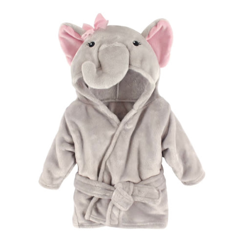 Hudson Baby Unisex Baby Plush Animal Face Bathrobe, Pretty Elephant, 0-9 Months