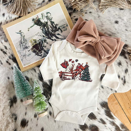 Buckin Reindeer Longsleeve Onesie(little kid)(natural) – theFRINGEDpineapple