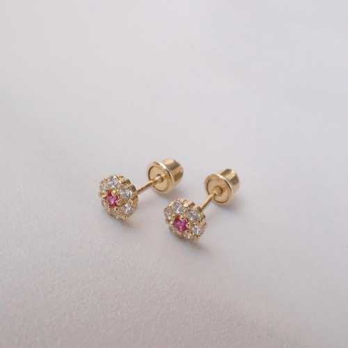 Baby Birthstone Earrings, 14k REAL Gold Screw Back, Birthday Gift, Safe Real Gold Earrings for Kids, Girls & Moms, 1st Birthday Gift