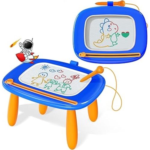 Kikidex Toddlers Toys Age 1-3, Magnetic Drawing Board, Doodle Board Pad Learning and Educational Toys for 1 2 3 Year Old Baby Kids Birthday Gift (Dark Blue)