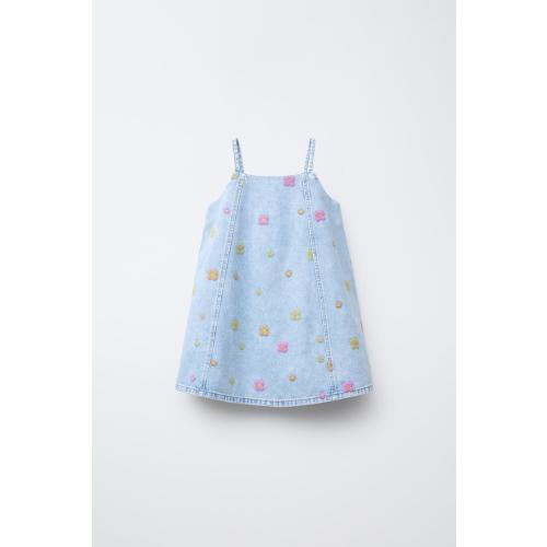 EMBROIDERED FLORAL DENIM DRESS - Light blue | ZARA United States