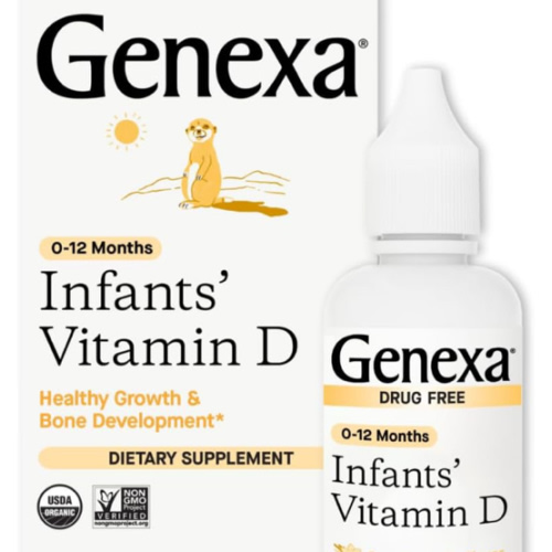 Genexa Infants Vitamin D Liquid Drops for Newborn, Baby & Toddler | Supports Growth & Bone Development | Delicious Organic Vanilla Flavor | Certified Organic, Gluten Free, & Non-GMO | 90 Servings