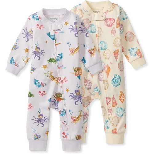 Burt's Bees Baby Girls' Organic Cotton, One-piece Zip Front Romper, Beach 3-6M