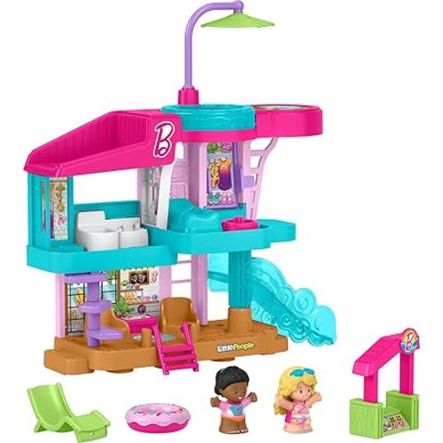 Fisher-Price Little People Toddler Toy Barbie Beach House Playset, Figures and Accessories for Preschool Pretend Play Kids Ages 18+ Months