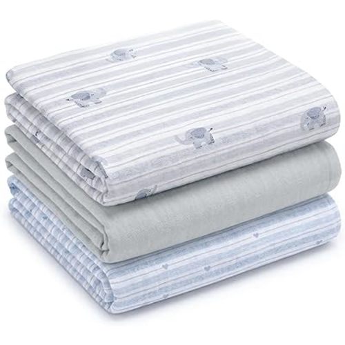 NINTARABABY Muslin Swaddle Blankets for Newborns, 3 Pack Multipurpose 100% Organic Cotton, Ultra Soft Breathable Receiving Blanket 47 x 47 inches, Swaddle Wrap for Baby Boys & Girls