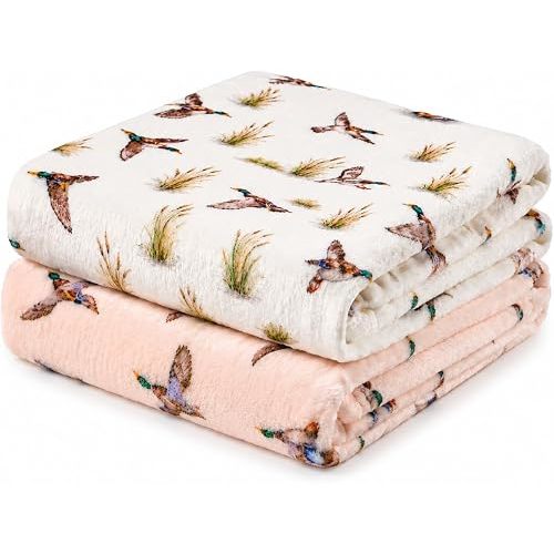 2 Pack Baby Blanket for Boys and Girls, 30 x 40 Inch Soft Flannel Fleece Receiving Blankets, Flying Duck Print for Newborn Crib Stroller, Baby Boy Girl Essentials