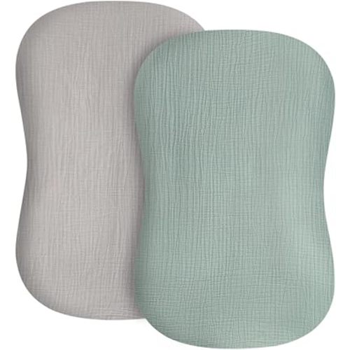 2 Pack Muslin Cotton Baby Lounger Replacement Cover, Ultra Soft Lightweight Breathable Skin Friendly Washable Removable Slipcover for Infant Newborn Lounger, Green & Grey, 30.3 x 21.6 Inches