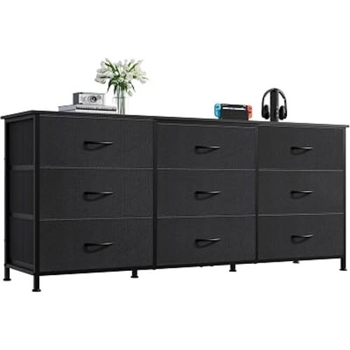 WLIVE Dresser TV Stand for 65 Inch TV, 9 Drawer Dresser for Bedroom, Black