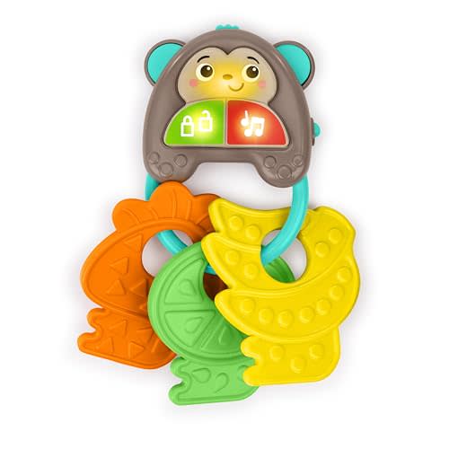 Bright Starts Musical Monkeys Baby Toy - Sensory Toy with Lights, Textured Fruit Keys Teethers, and 10+ Car Sounds, for Ages 6 Months+