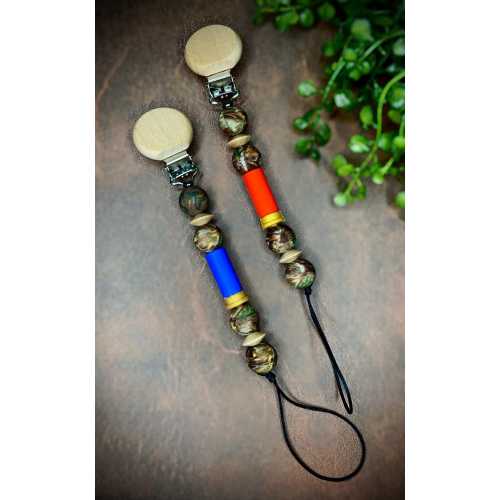 Custom pacifier clip, deer, camo, red or blue, keepsake, gift, baby shower, personalized