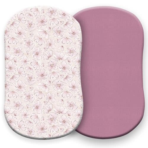 Pobibaby – 2 Pack Bassinet Sheets Girl, Bassinet Sheets Cotton 33x20 for Girls and Floral Nursery for Standard Rectangle Bassinets – Ultra-Soft Jersey Knit, Safe and Snug for Baby (Blossom)