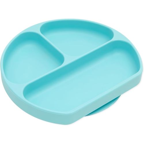 Bumkins Toddler and Baby Suction Plate, Divided Grip Dish for Babies and Kids, Baby Led Weaning, Feeding Supplies, Sticks to Tables and Highchairs, Platinum Silicone, for Chidren 6 Months, Marble