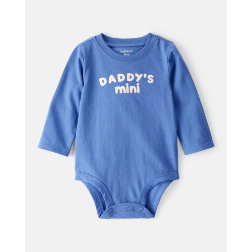 Baby Boy "Daddy's Mini" Cotton Long-Sleeve Graphic Bodysuit - Blue | Carter's