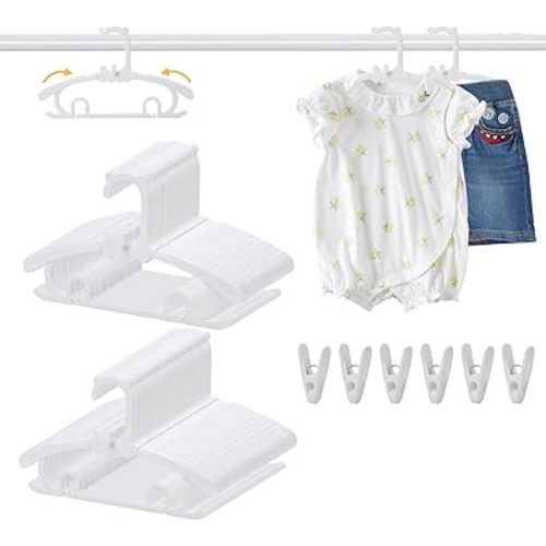 80 Pack Baby Clothes Hangers with 32 Clips, 11-15 inch Adjustable Kid Hanger, Multifunctional Children Hanger for Girl Boy Toddler Kids Child(White)