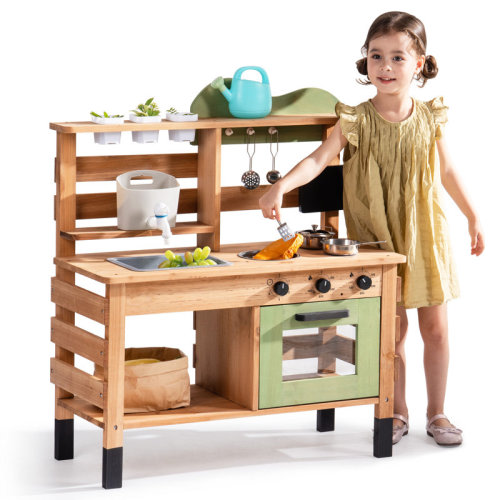 ROBUD Wooden Mud Kitchen for Kids, Outdoor Play Kitchen Set with Storage Shelf, Natural Wood and Green, WG427 & Reviews | Wayfair