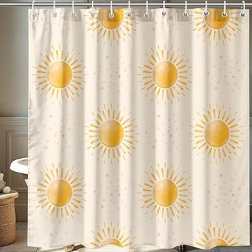 Sun Shower Curtain, Warm Yellow Sunshine Rays Will Instill a Feel of Warmth in Your Bathroom，72 x 72 Inches, Cozy Classic Bathroom Decor, Easy to Clean Waterproof Polyester Fabric, Includes 12 Hooks