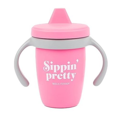 Sippy Cup by Bella Tunno, Silicone Training Cup with Transition Handles for Infants, Toddlers & Kids, Babies 6-12 Months & Toddlers 1-3 Years, Boys & Girls, Sippin’ Pretty, 8 oz