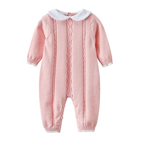 Auro Mesa Baby Infant Boy Girl Peter Pan Collar Knit Sweater Romper Outfit Clothes One-Piece Coverall Baby Clothing Jumpsuit