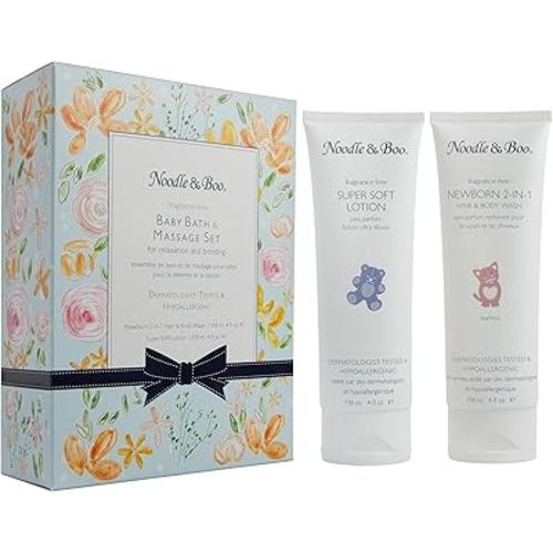 Noodle & Boo Baby Bath & Massage Gift Set – Includes 4 oz Newborn Hair & Body Wash & Super Soft Lotion, Hypoallergenic, Pediatrician-Tested, Dermatologist-Tested for Delicate and Sensitive Baby Skin