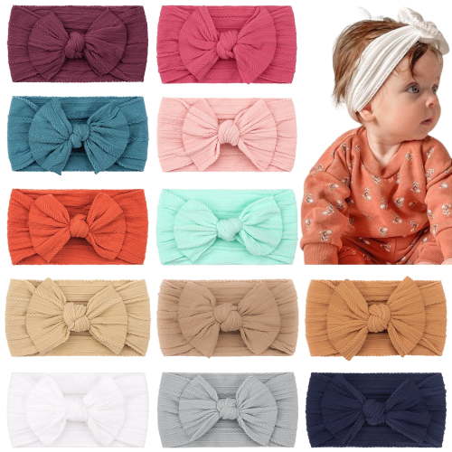 JOYOYO 12 Pack Baby Nylon Headbands Hairbands Hair Bow Elastics Handmade Hair Accessories for Baby Girls Newborn Infant Toddlers Kids