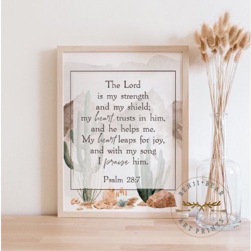 Bible Verse Art Print Psalm 28:7 Scripture Wall Art - Etsy
