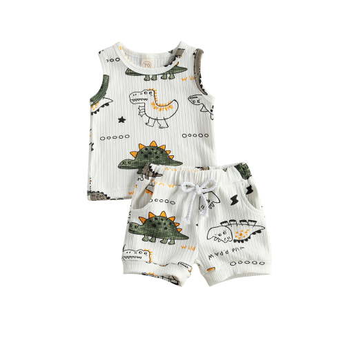 Bagilaanoe 2pcs Newborn Baby Boy Short Pants Set Short Sleeve Dinosaur Print Vest Tops + Shorts 3M 6M 12M 18M 24M Infant Casual Summer Outfits