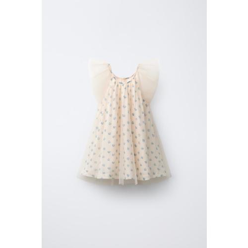 FLORAL PRINT TULLE COMBINATION DRESS - Ecru | ZARA United States