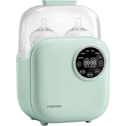 Baby Bottle Warmer, Felizbebe 10-in-1 Double Bottle Warmer for Breastmilk or Formula, Accurate Temperature Control, Timer, Sterili-zing, Defrost, Heat Food, Keep Warm, Breast Milk Warmer for Baby